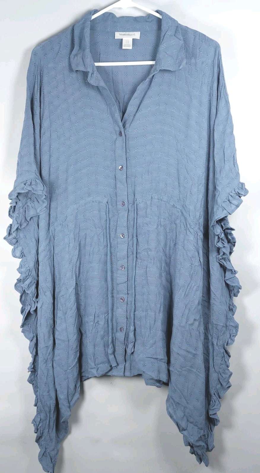 Motherhood Maternity Sheer Chambray Button Up Drapey Top Slate Blue Size Large