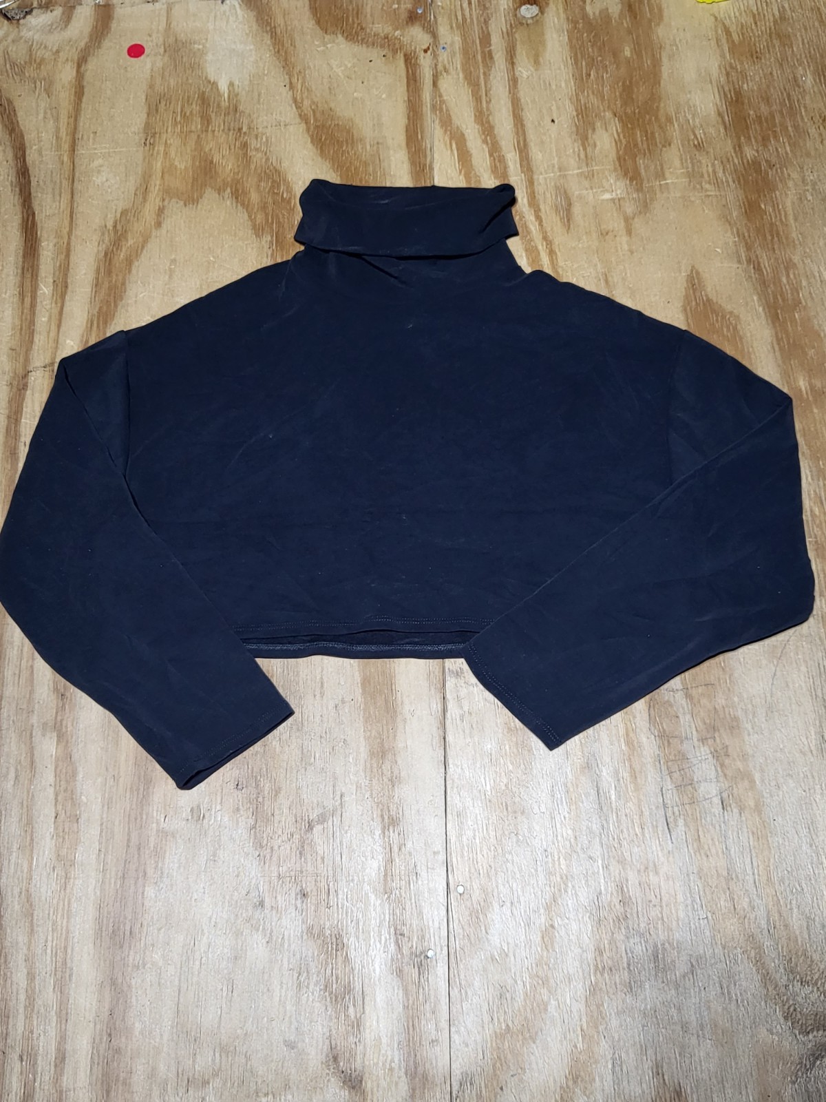 OYSHO Top Women Small Turtleneck Crop Black Longsleeve Blended Fabric @G9