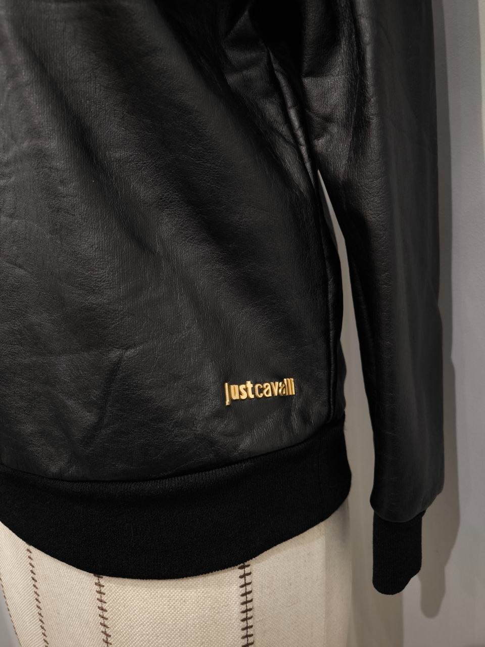 JUST CAVALLI eco-leather sweatshirt decorated with stones and rhinestones M – L