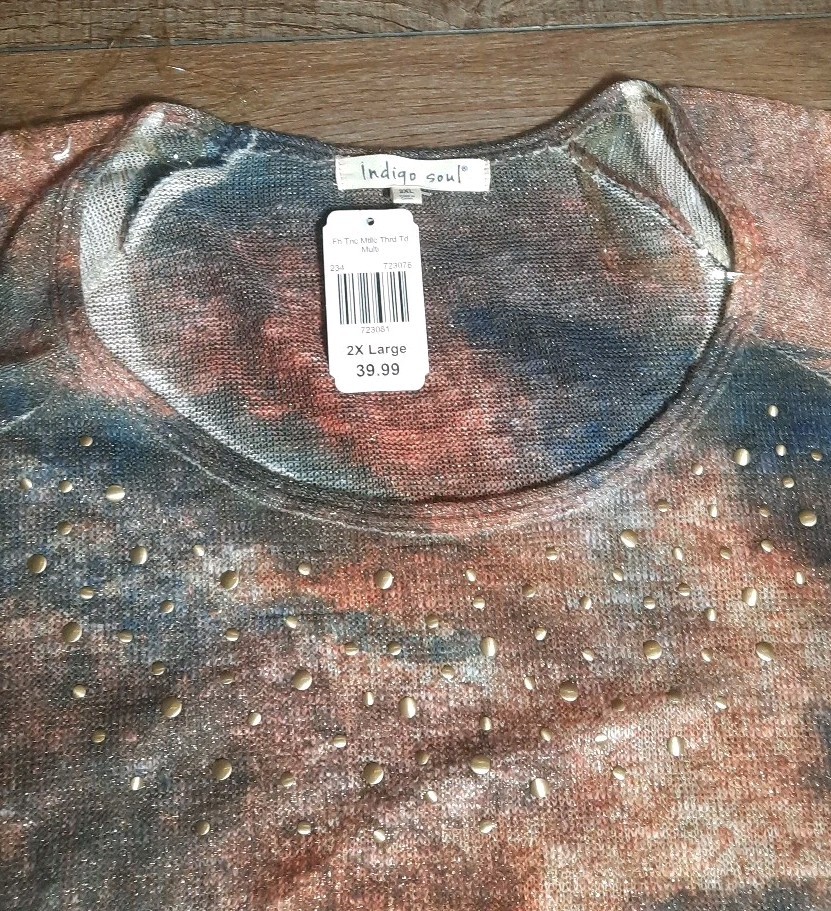 NWT Indigo Soul Metallic Multicolor Tunic Blouse 2XL