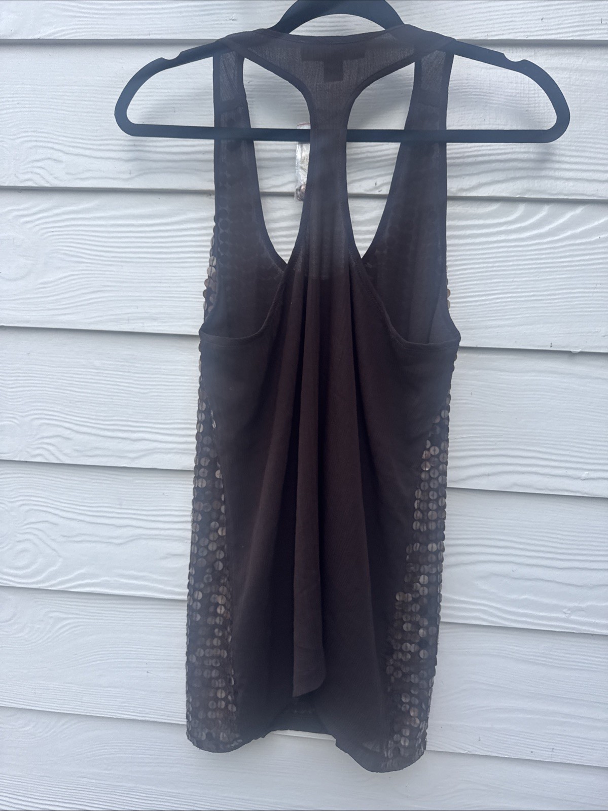 MICHAEL KORS Dark Camel Sequins Chocolate Racerback Tank Top Medium NWT New
