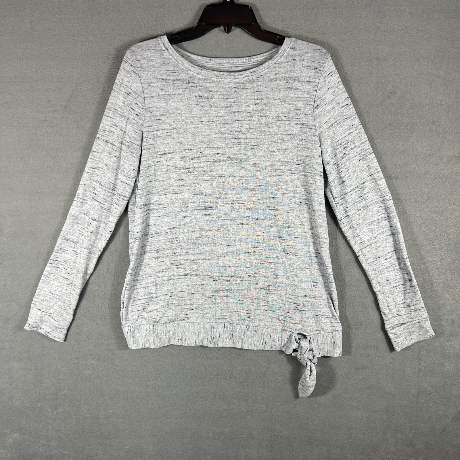 Croft & Barrow Women’s Small Gray Heather Tie Knot Hem Long Sleeve Top Blouse