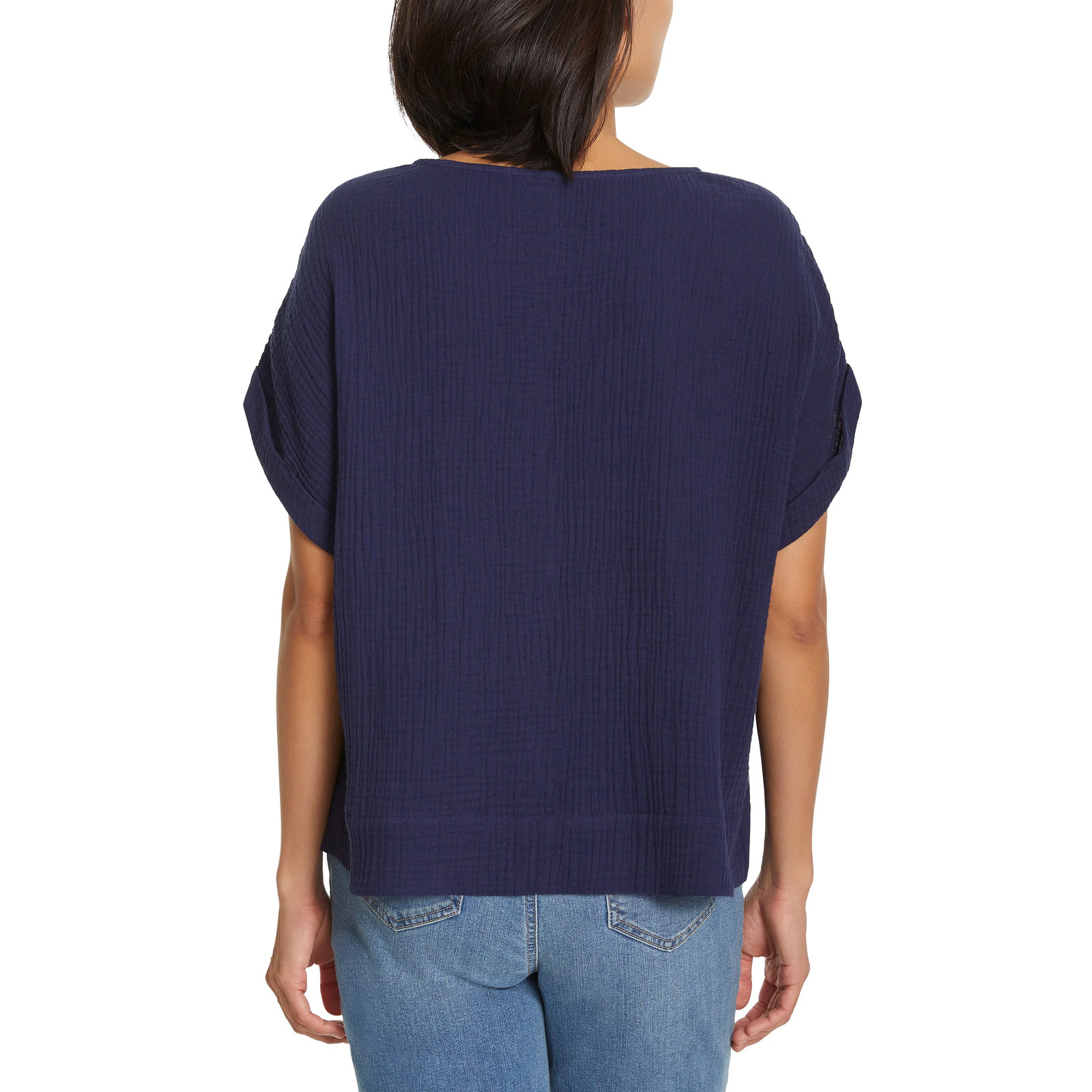 Gloria Vanderbilt Women’s Cotton Gauze Pullover Top Double Rolled Cuff Sleeve