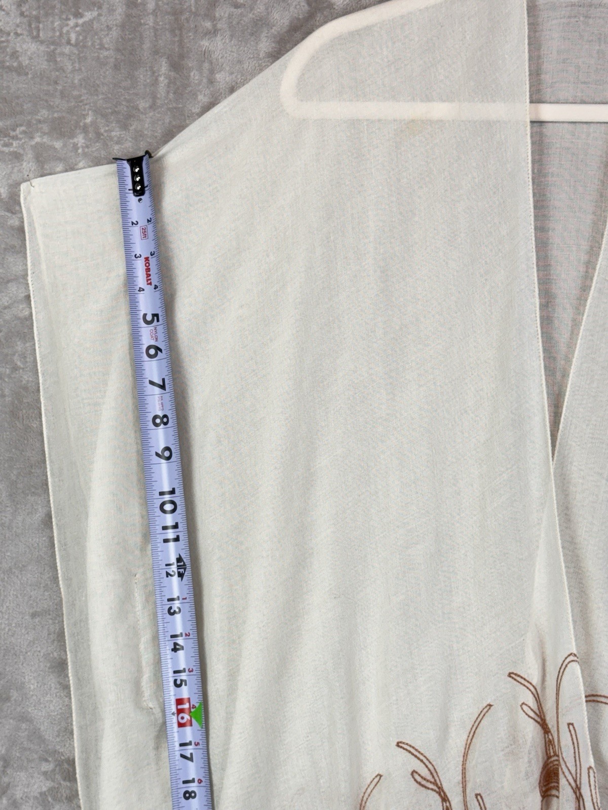 Boho Kimono One Size Cream Embroidered Flowers Lightweight Coverup