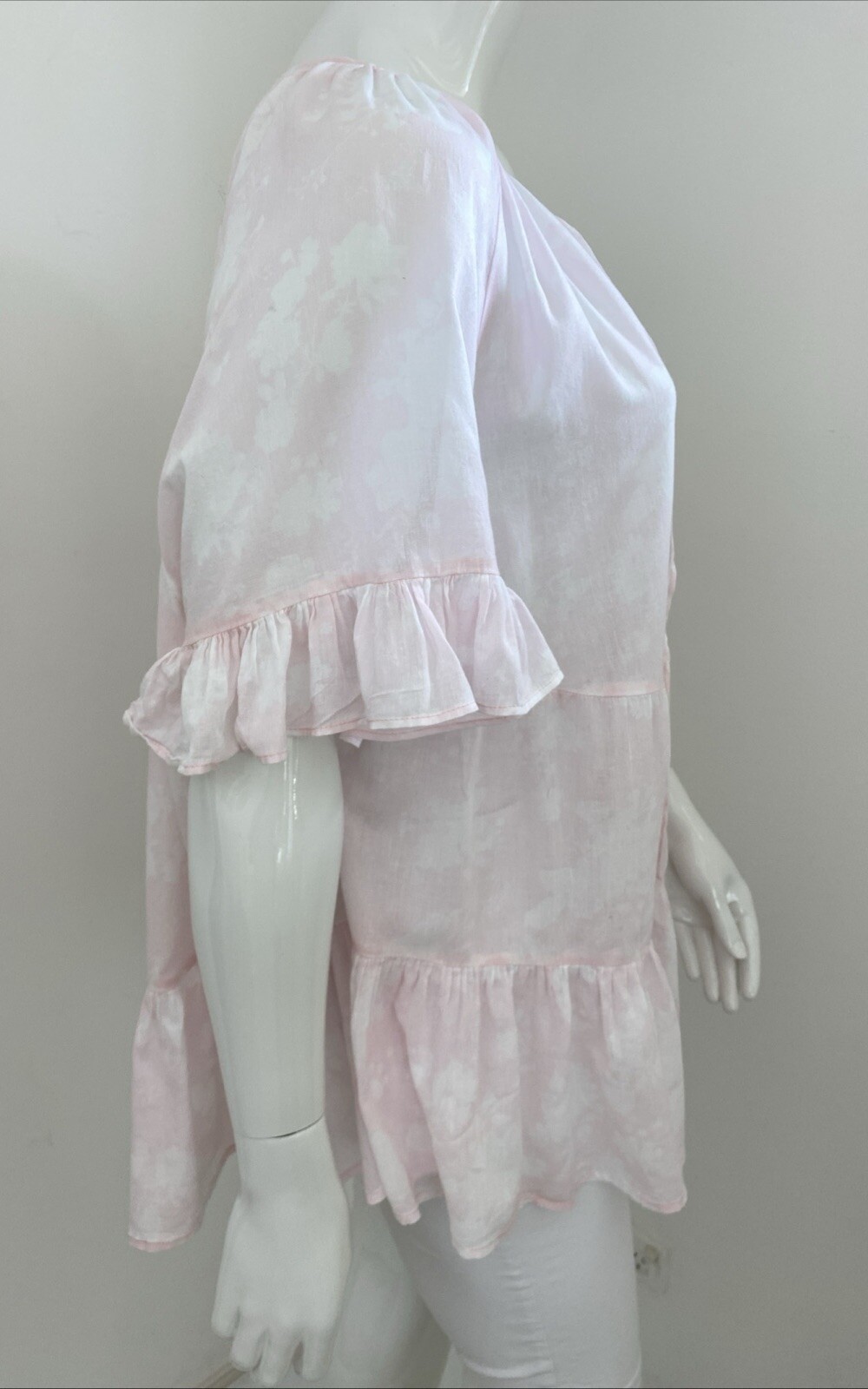 Taking Shape Virtuelle Plus 20 Palest Pink / White Floral Pure Cotton Ruffle Top