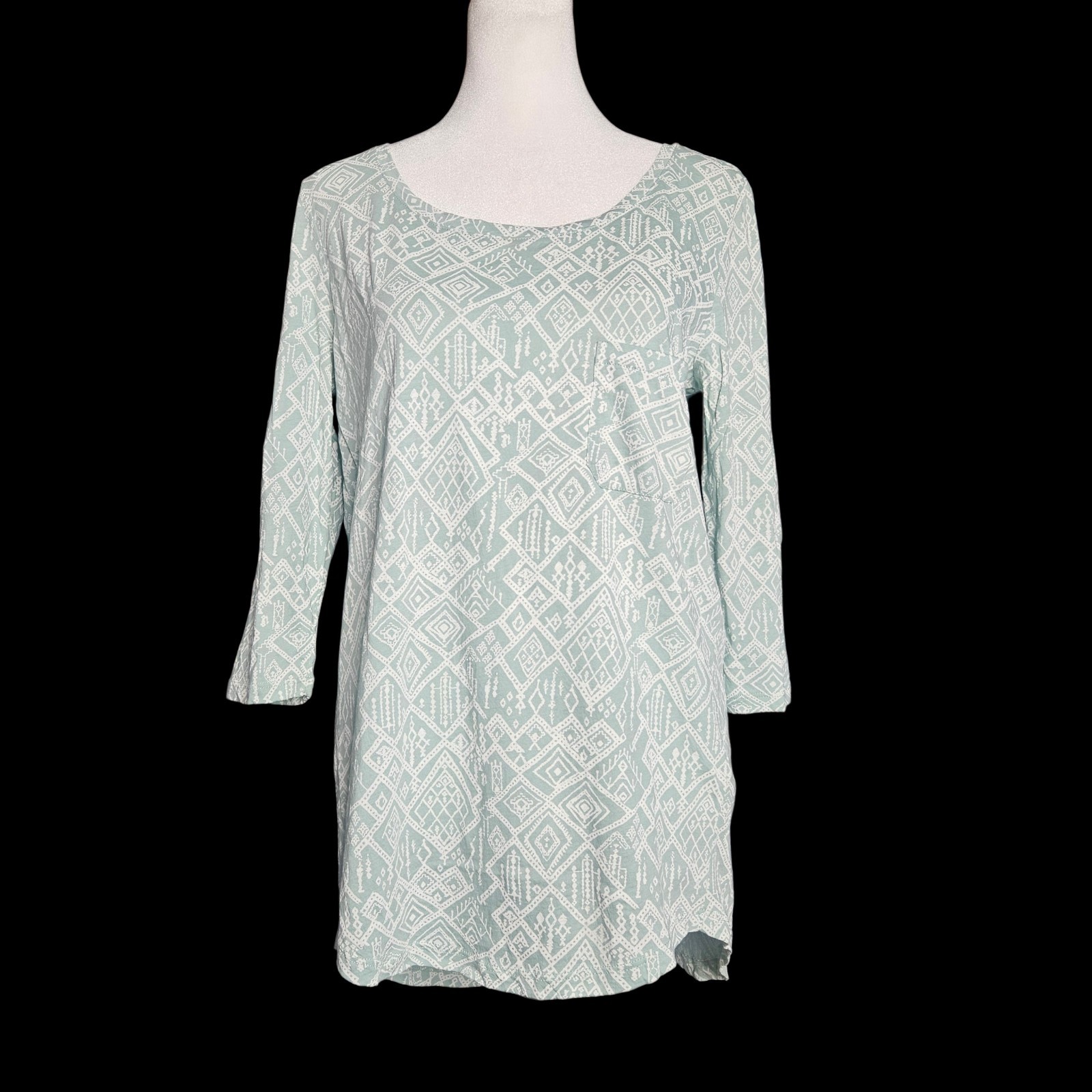 Peruvian Connection 3/4 Sleeve Green Geometric Top Women’s XS Pima Cotton Peru