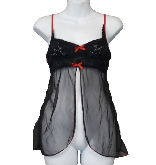 Espiral Babydoll Top Small Black Red Lace Sheer Whimsygoth Grunge Camisole