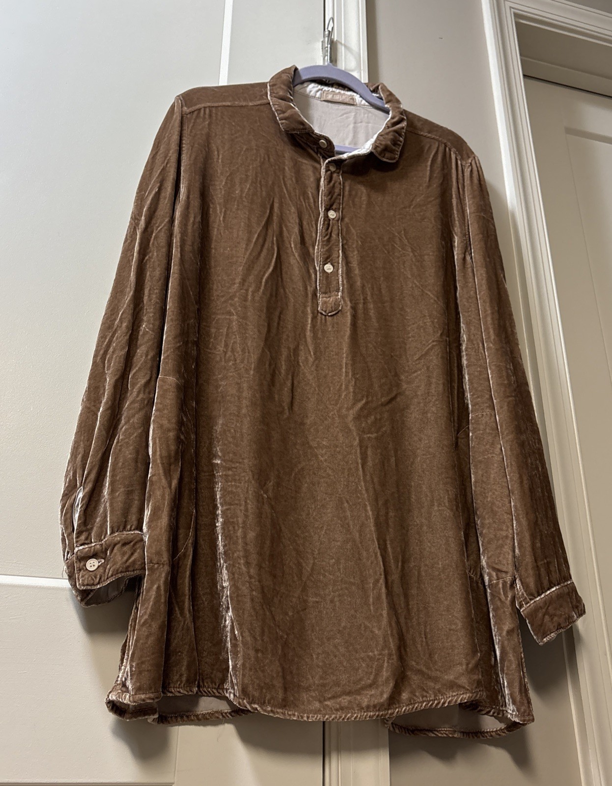 CP SHADES Light Brown Velvet Tunic Top Boho Luxe Lagenlook XL