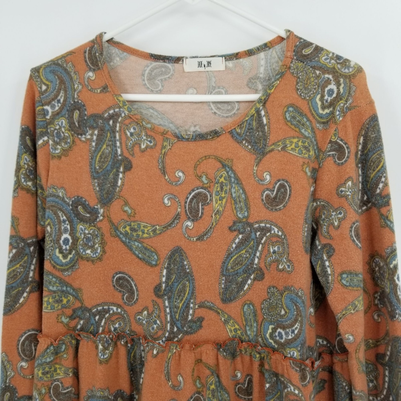 Jade by Jane Paisley Print Long Sleeved Tiered Tunic Size Medium