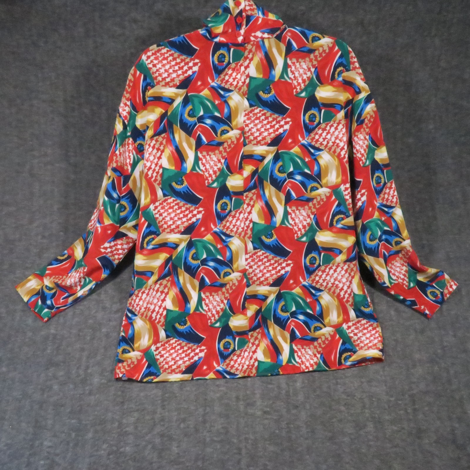 Weathervane Mock Neck Blouse 12 Colorful Abstract Dopamine Vintage 70s 80s Retro