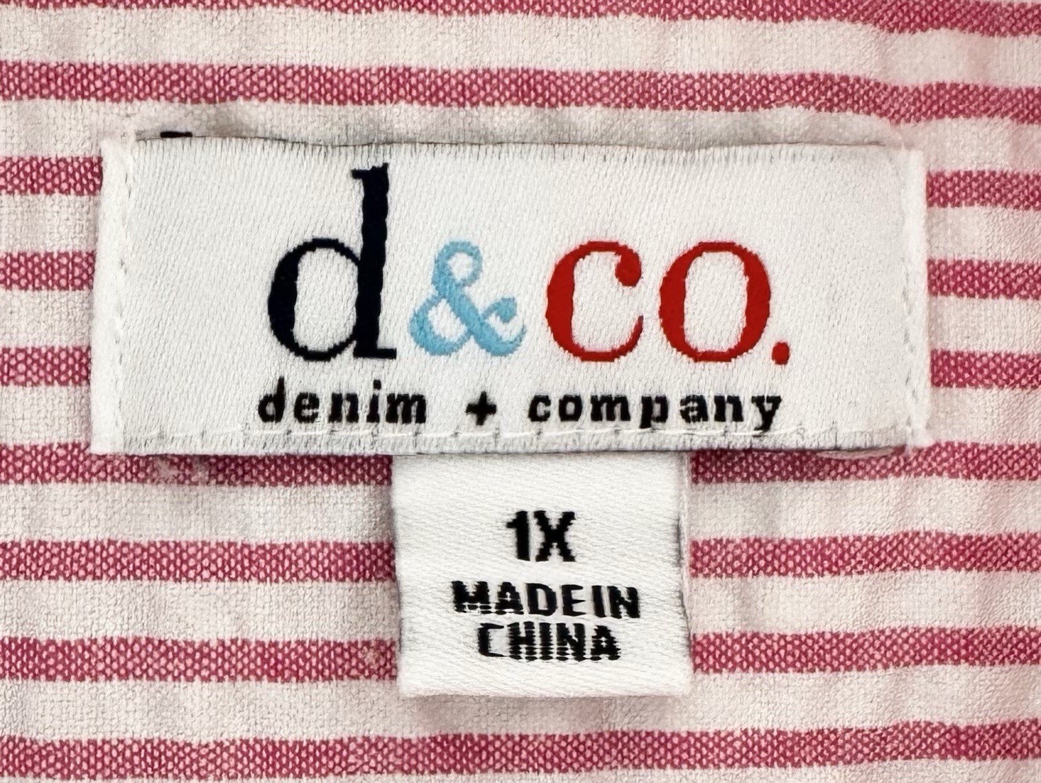 Denim Co Seersucker Button Front Big Shirt Pink White Roll Tab Long Sleeves 1X