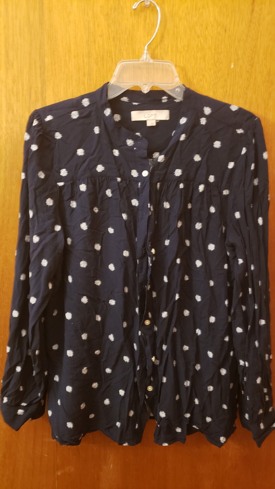 LOFT Full Button BLOUSE Black w/ White Splotches LARGE Women clothing Shirt Top