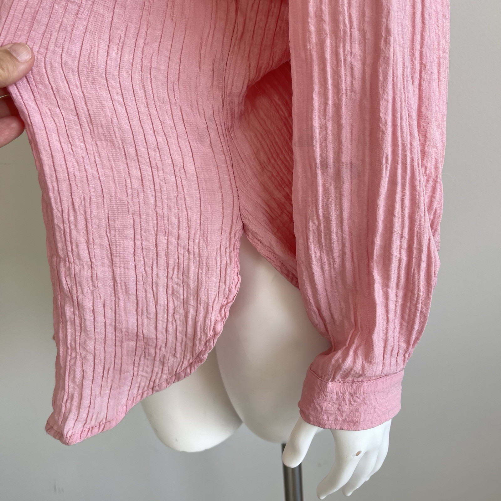Zara Crinkle Oversized Button Down Tunic Shirt Twisted Cut Out Pink M Preppy