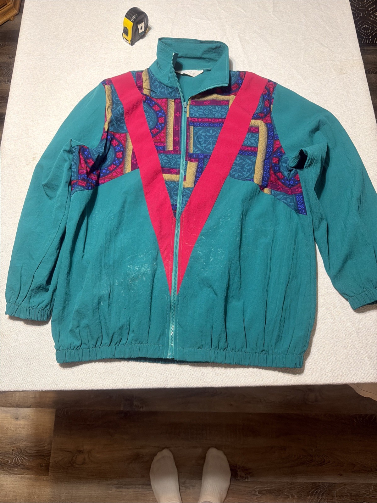 Vintage Blair Boutique Windbreaker Women’s L Zip Teal Graphic 1990s No Size Tag