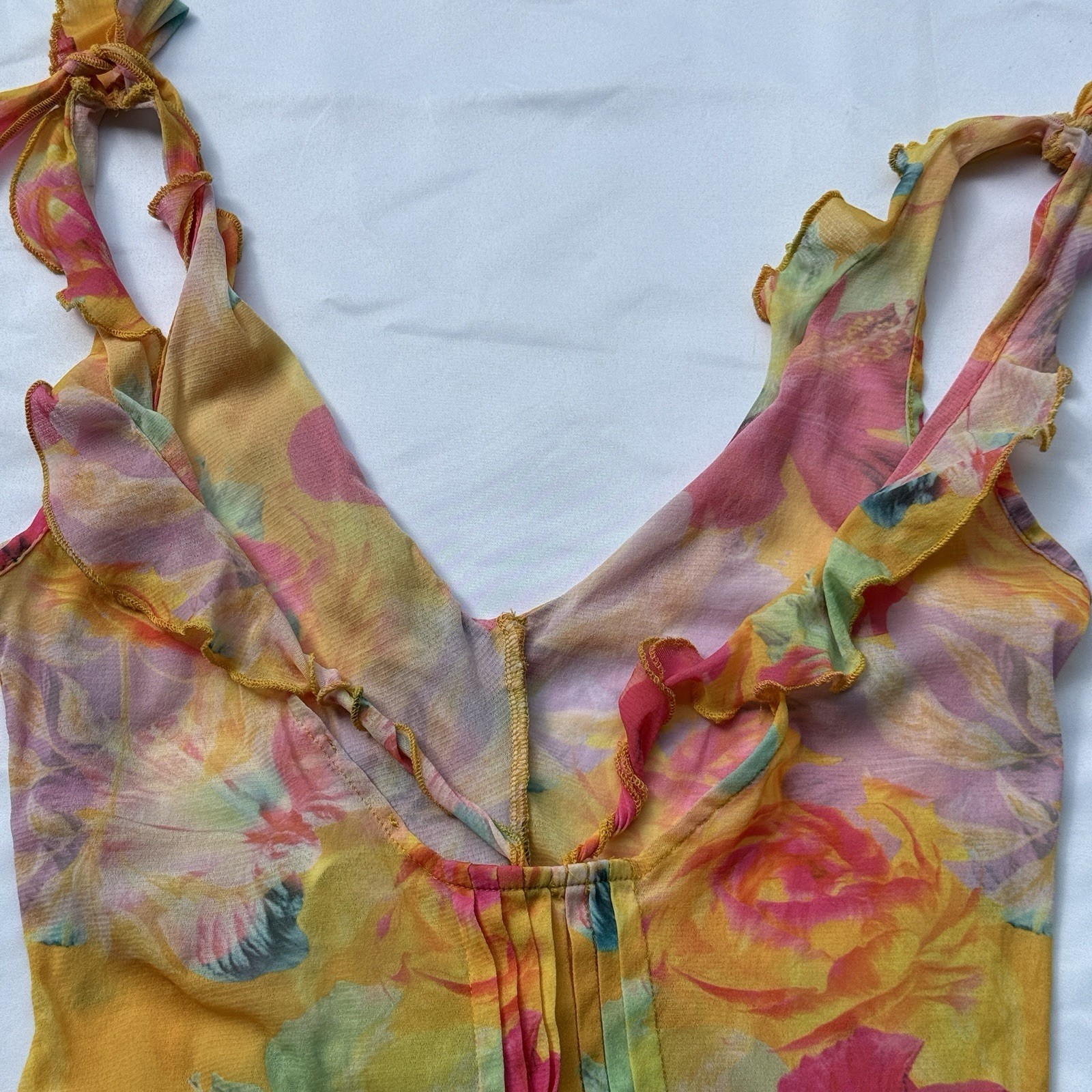 Jaded London Frilled Asymmetric Top in Yellow Floral Rave Festival Size 8