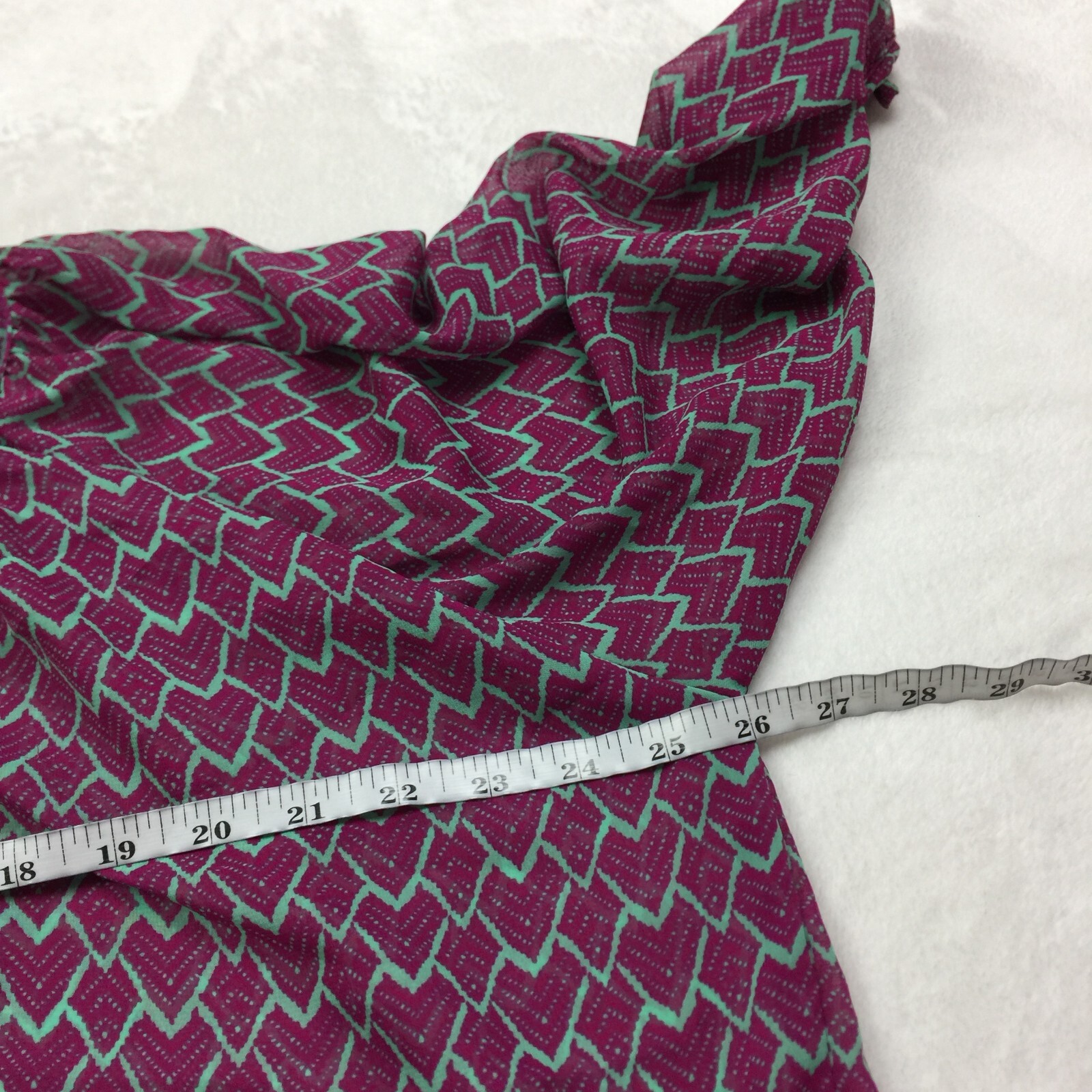 Olivia Moon Peasant Blouse Top XL Womans Purple Heart Print Sheer Elastic Waist