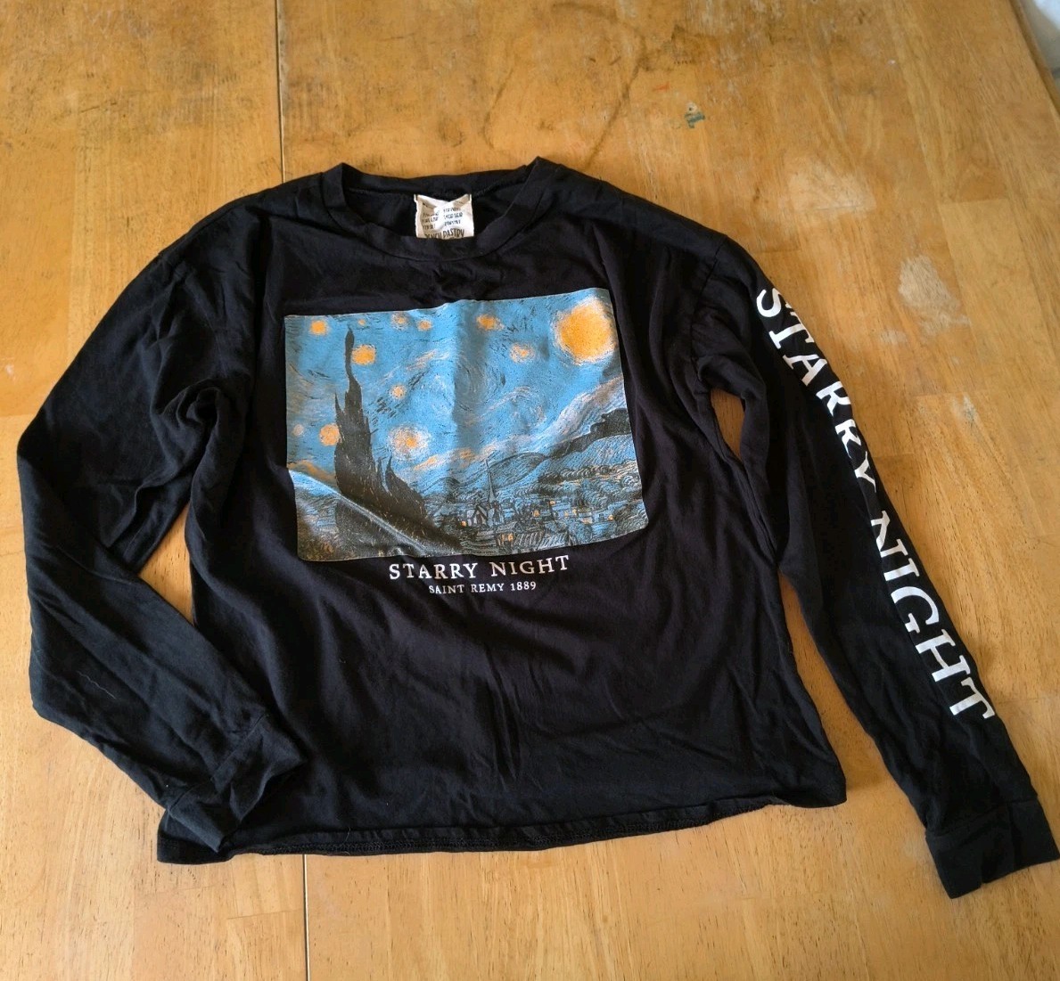 French Pastry Size Small Black Long Sleeve T-shirt Starry Night Saint Remy 1889