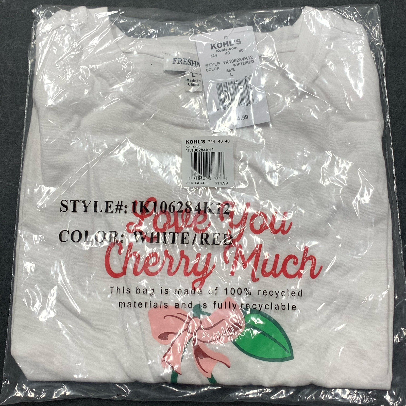 Juniors’ Women’s Freshman 1996 I Love You Cherry Much T-Shirt Shirt Size L Large