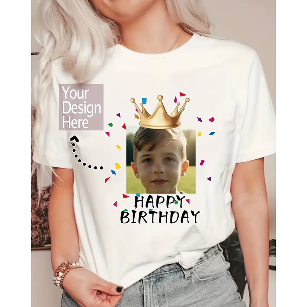Custom Photo T-Shirt Happy Birthday Personalized Picture Crown Tee T-shirt Top ❀