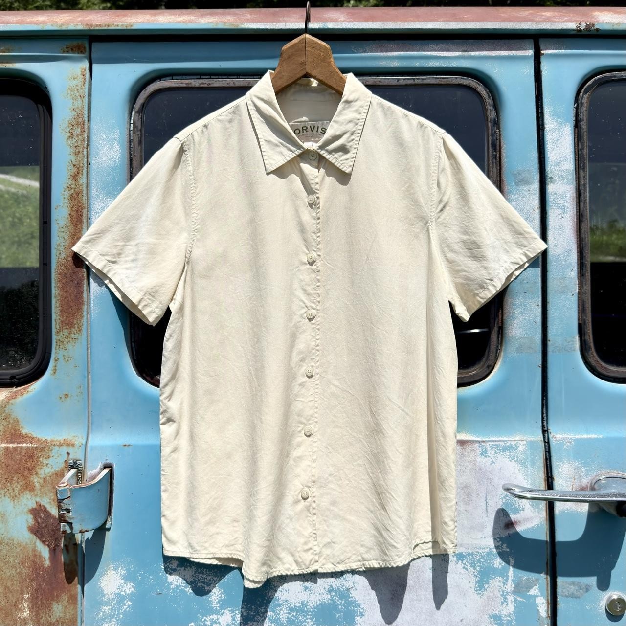 90s orvis cream 100% silk short sleeve button down shirt