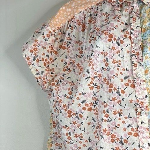 American Eagle Retro Cottage Patchwork Top Small Floral Twee Oversized Layering