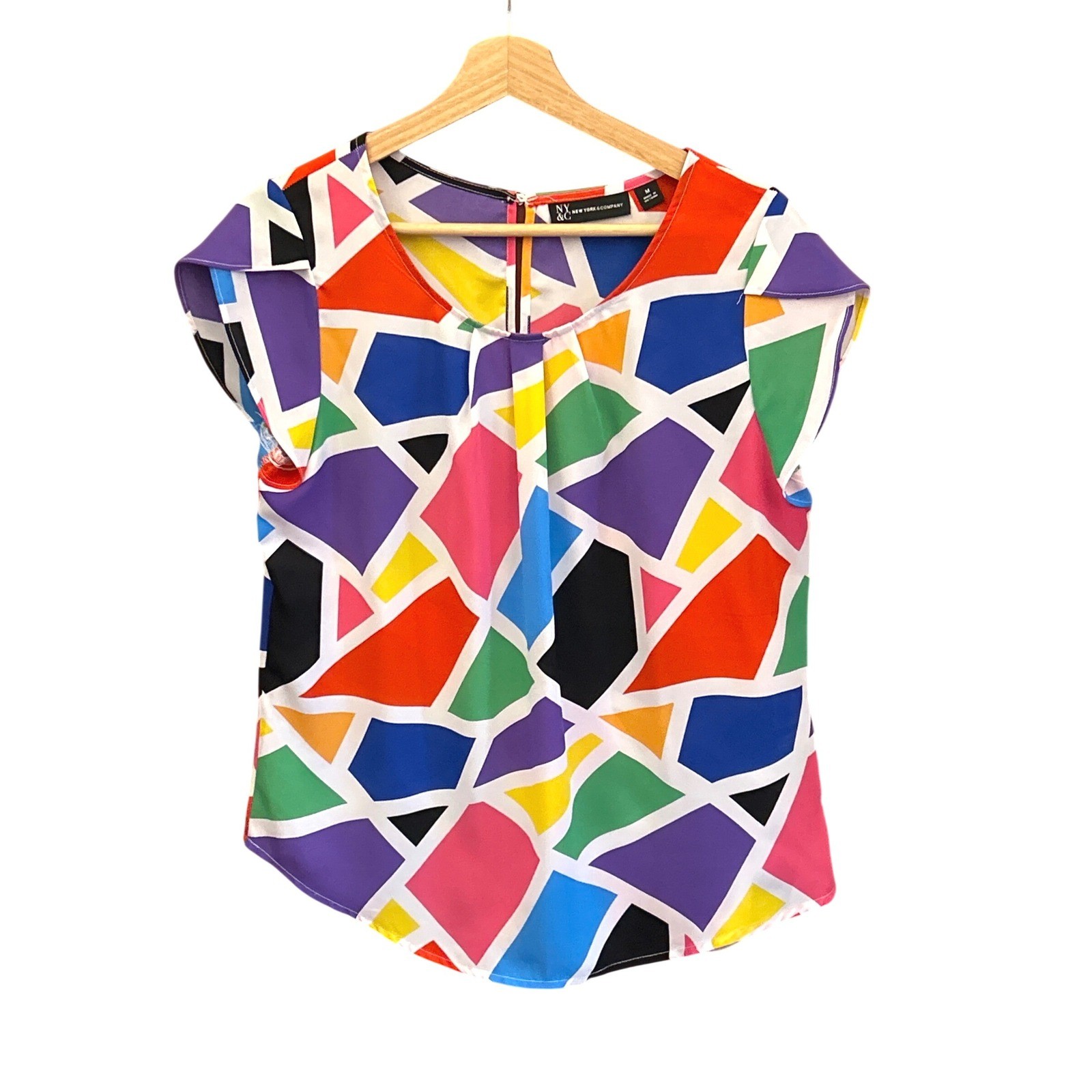 New York & Company Blouse Geometric Stained Glass Rainbow Pop Art Top