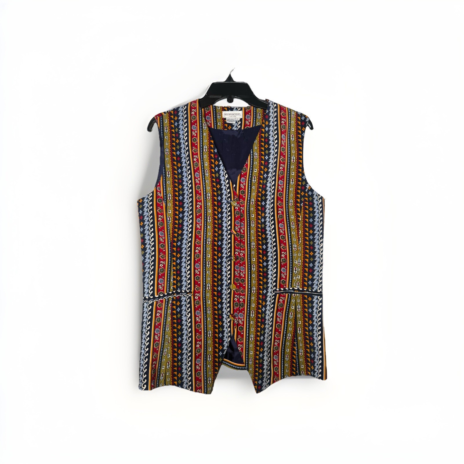 Vintage Henri Bendel NY 100% Silk Paisley Colorful Vest Hong Kong Made Size L