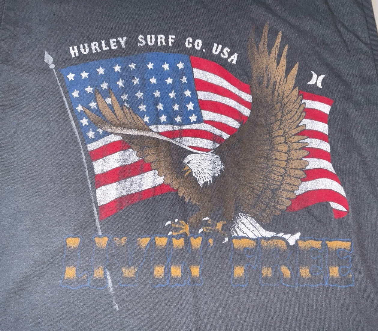NWT Women’s Hurley Surf Co. USA Eagle Rider Cut Off Crop Tank Top Gray – Large