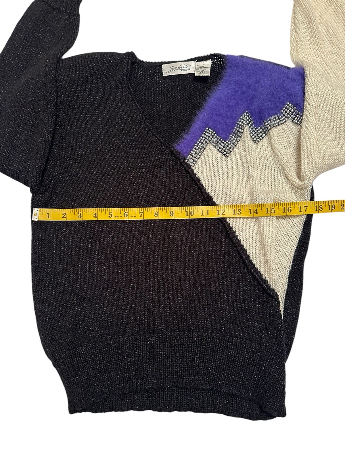 SPIRIT Wool Acrylic & Angora Sparkling Holiday Party Sweater Medium Purple Black