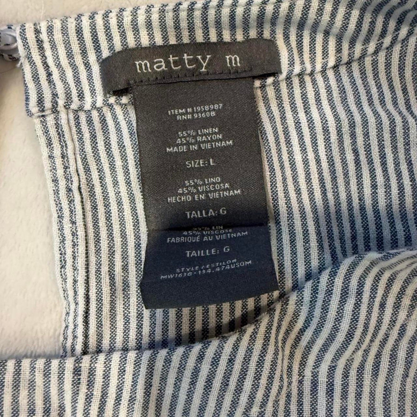 Marty M Old Money Linen Blend Stripe Bishop Sleeve Blouse Oversized Large