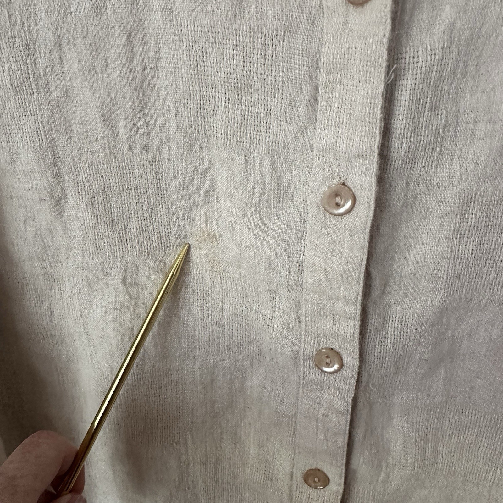 VTG Sag Harbor Linen Tunic Top Sz L Beige Natural Minimal Button Down Classic