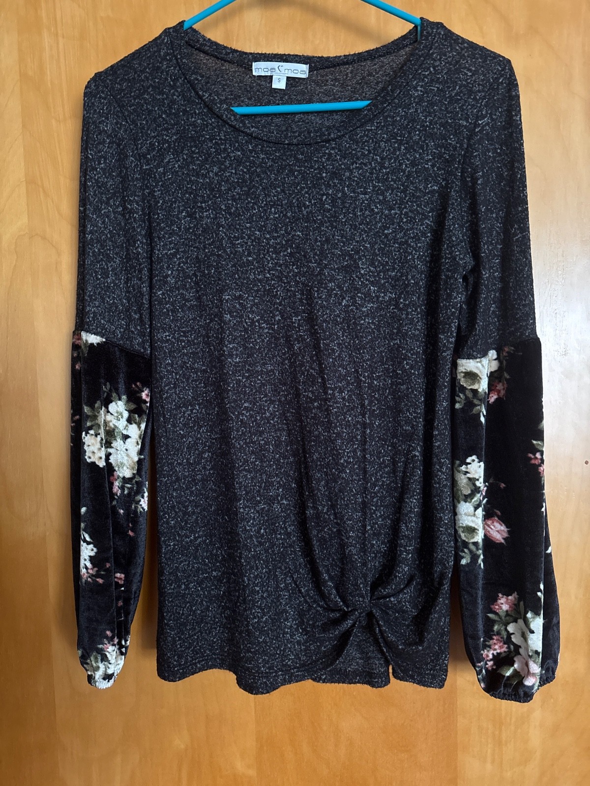 moa moa shirt black with floral long sleeves size S