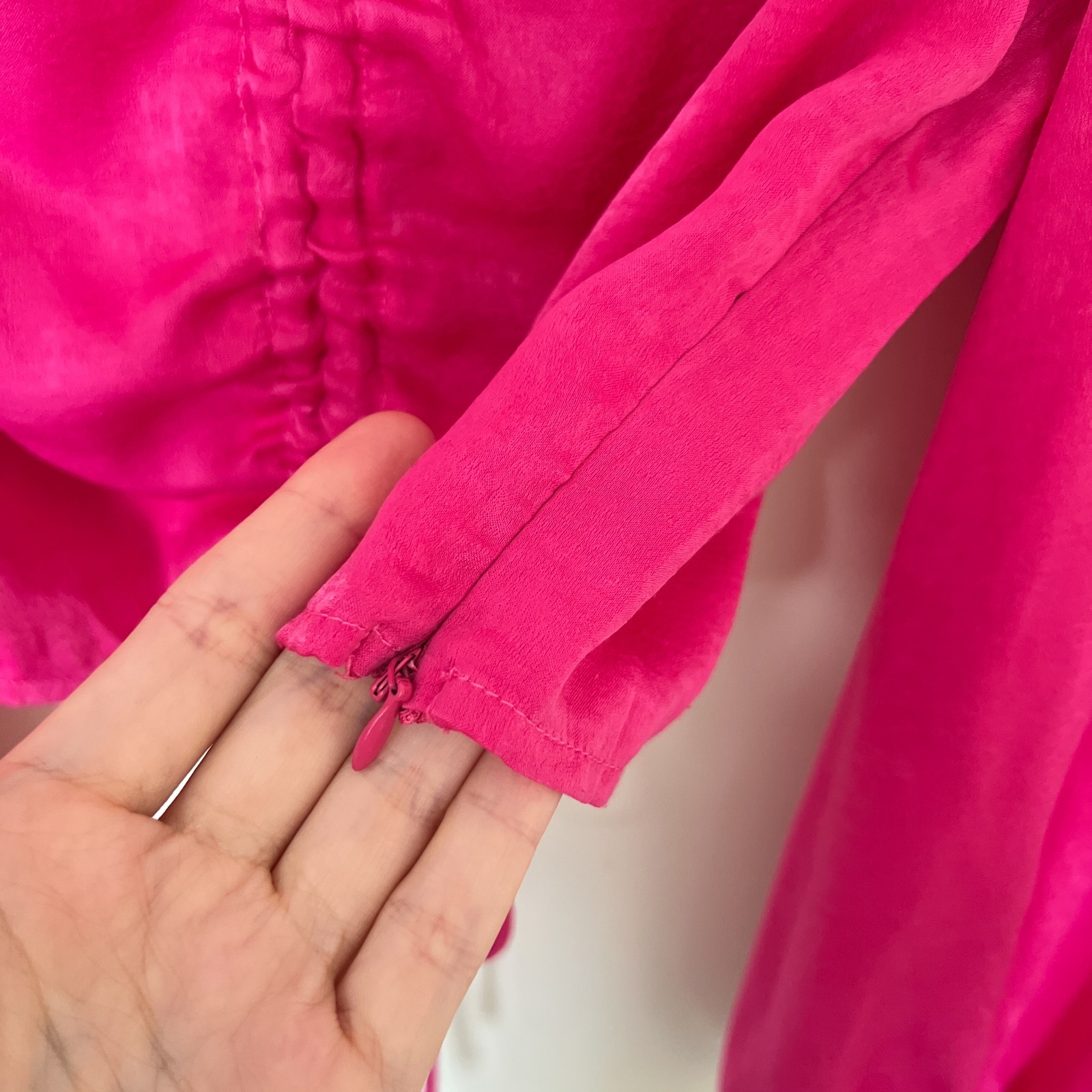 NWT Lush Fushia Pink Satin Long Sleeve Cinched Front Blouse Size Medium