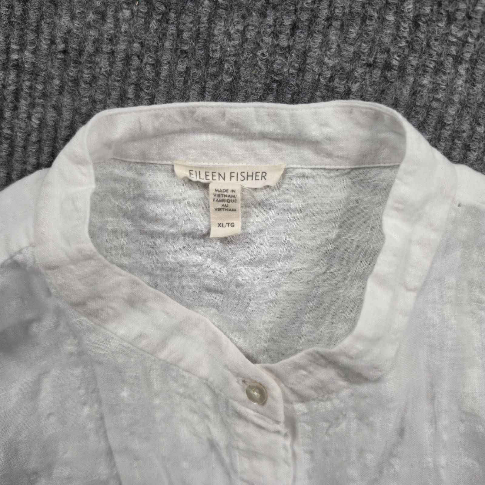Eileen Fisher Tunic Shirt Womens XL White Linen Blend Mandarin Collar Minimalist