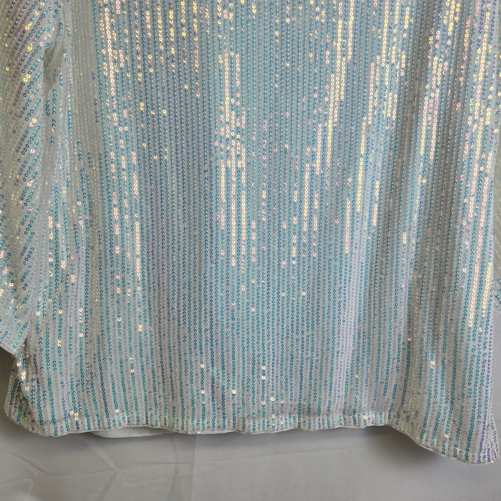 Grace Karin Sparkly Sequin Top 3/4 Bell Sleeves Surplice Neckline White Blue 2XL