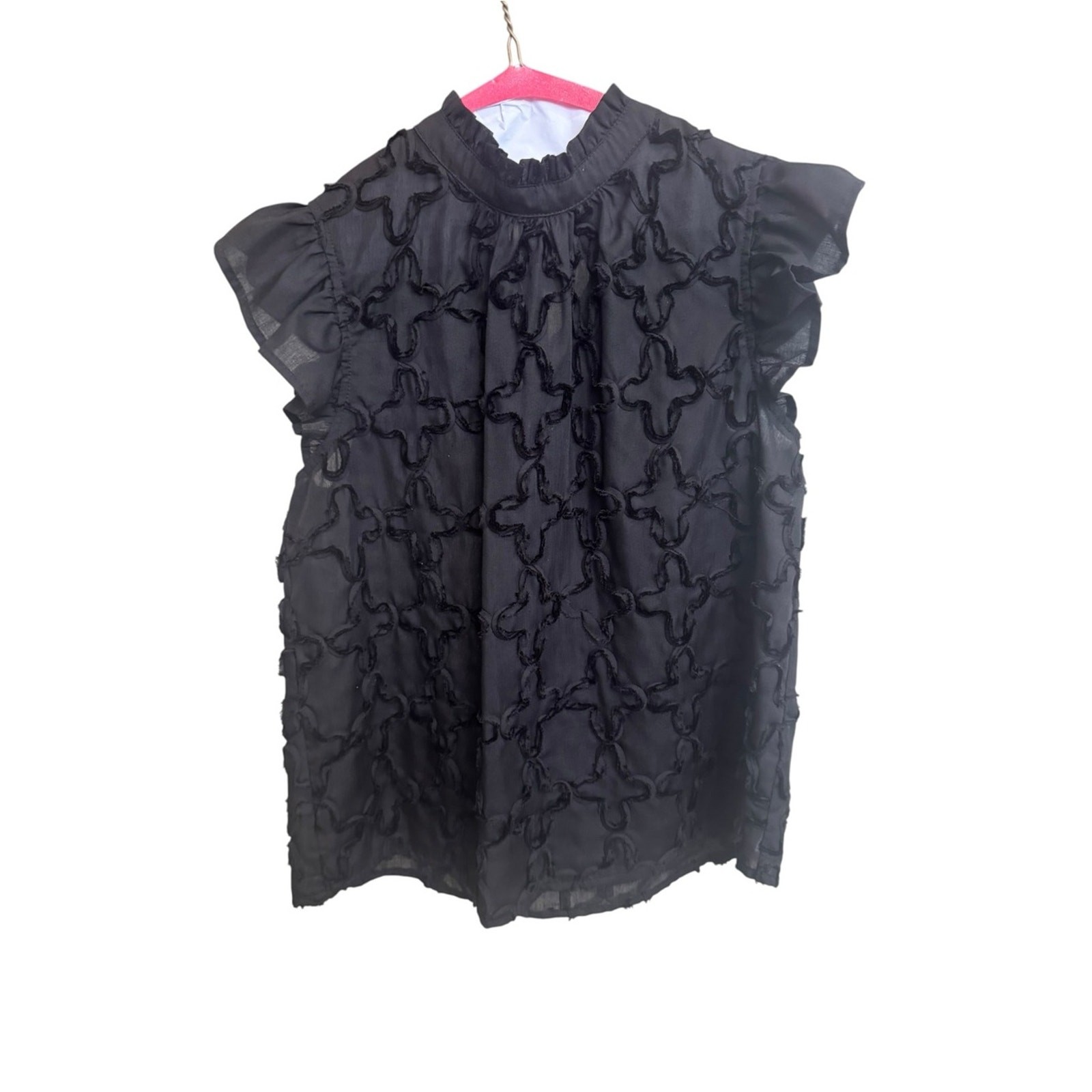 Black Ruffled Mock Neck Blouse