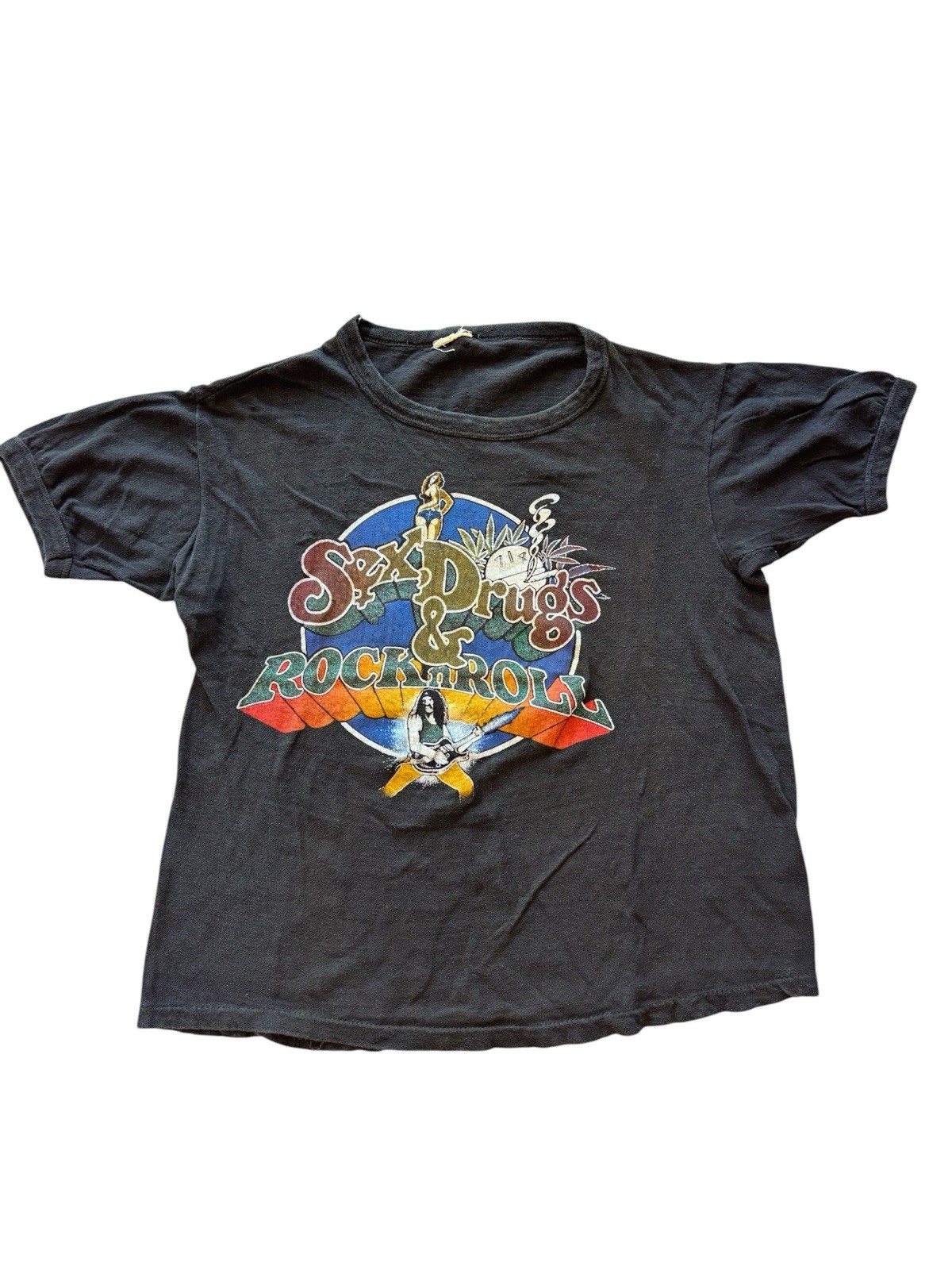 *RARE* VTG 80s Sex Drugs & Rock N Roll TShirt Single Stitch Graphic Print Small
