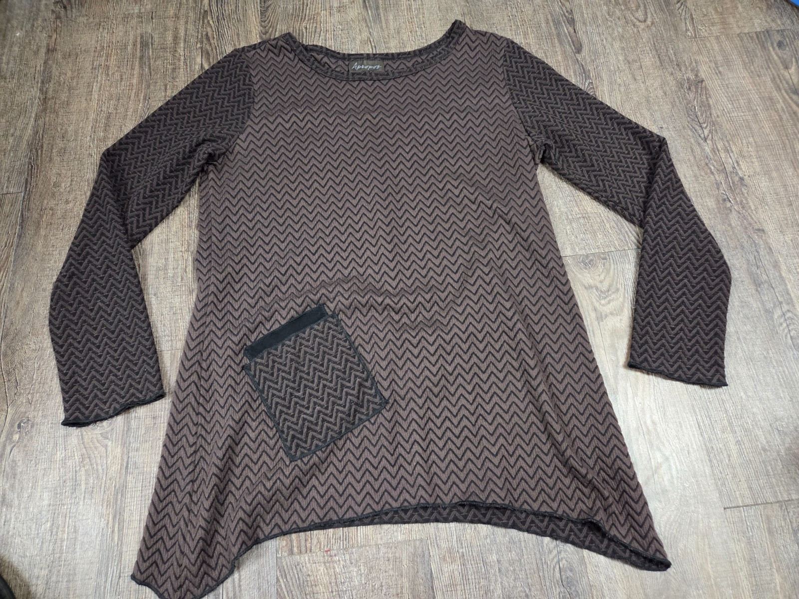 Apropos Brown Asymmetrical Knit Blouse Small Pocket Anthropologie Made in USA