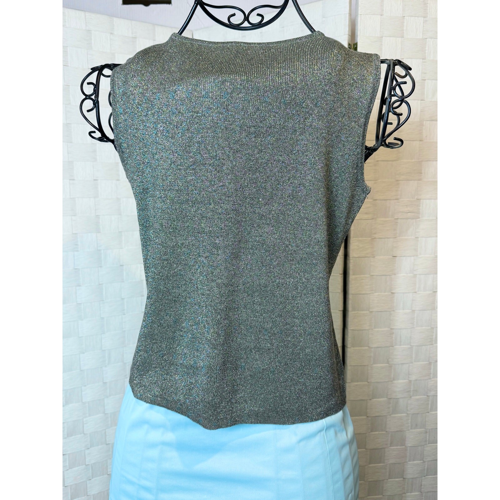 Joseph A. Silver Metallic Silk Blend Shell – Size XL