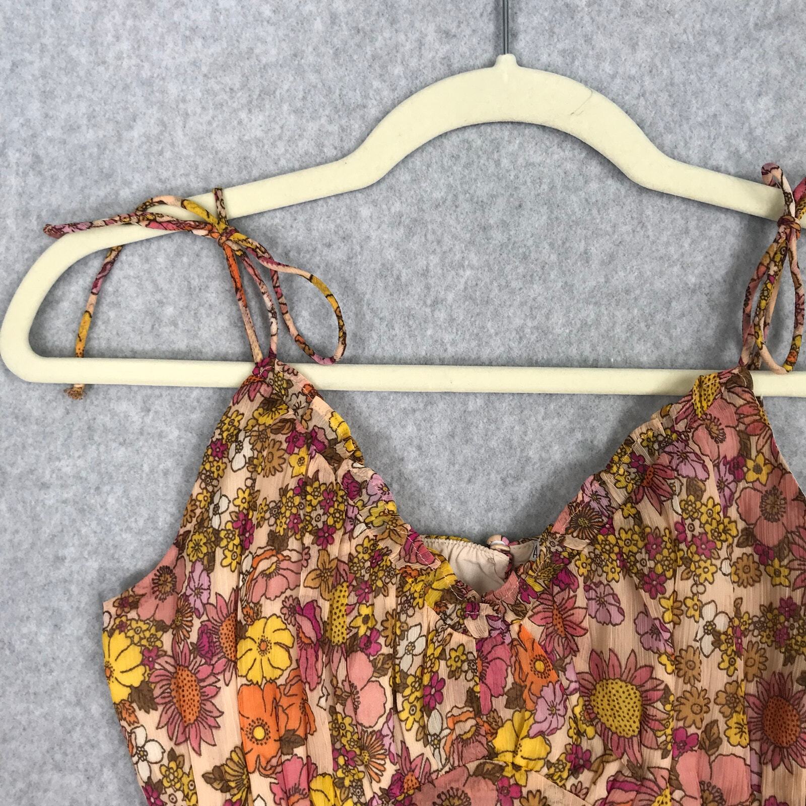 Patrons of Peace Crop Top Medium Orange Tank Bloom Ruffle Boho Western Tie Bow