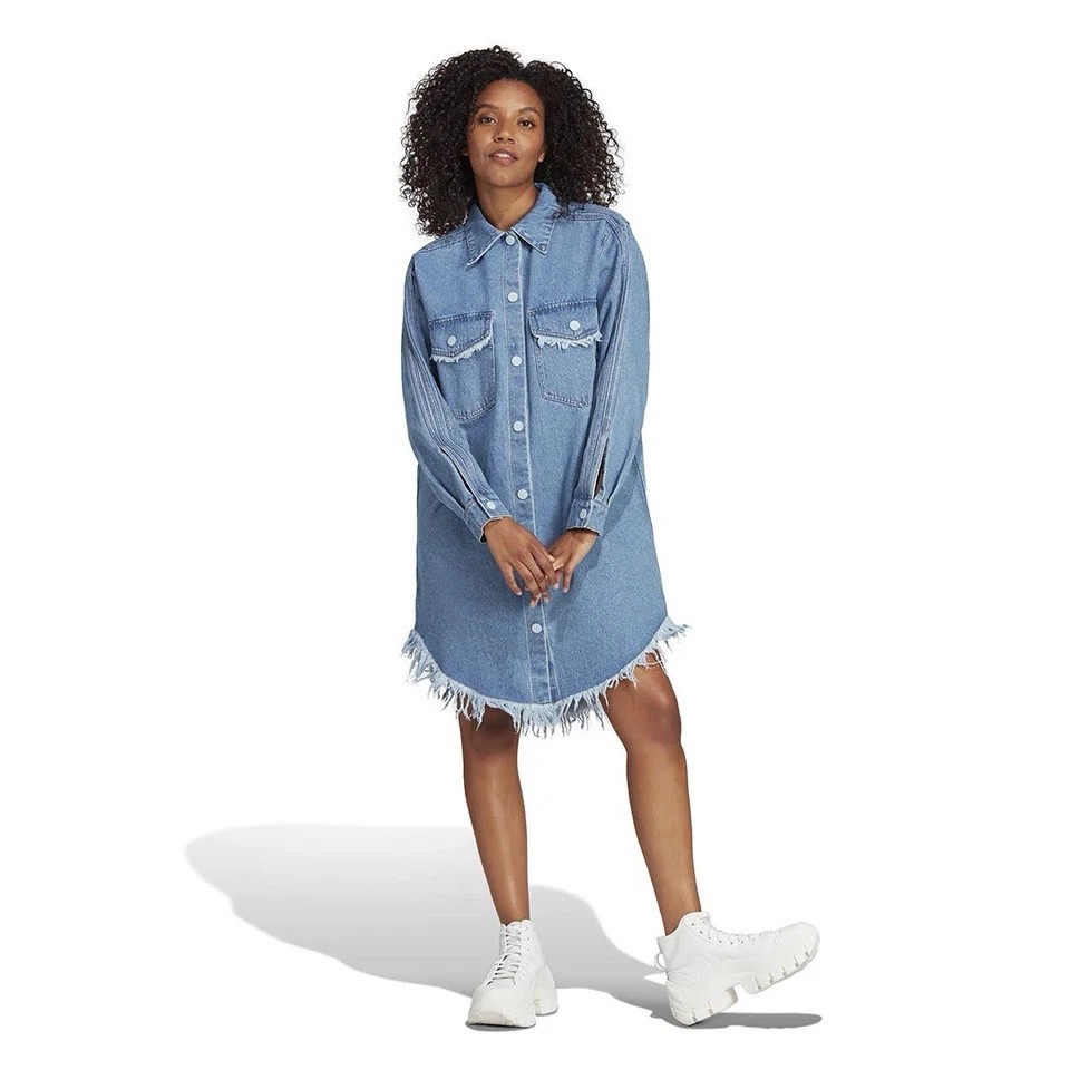 Adidas Originals Womens Denim Fringed Shirt Dress X-Small Ksenia Schnaider – NEW