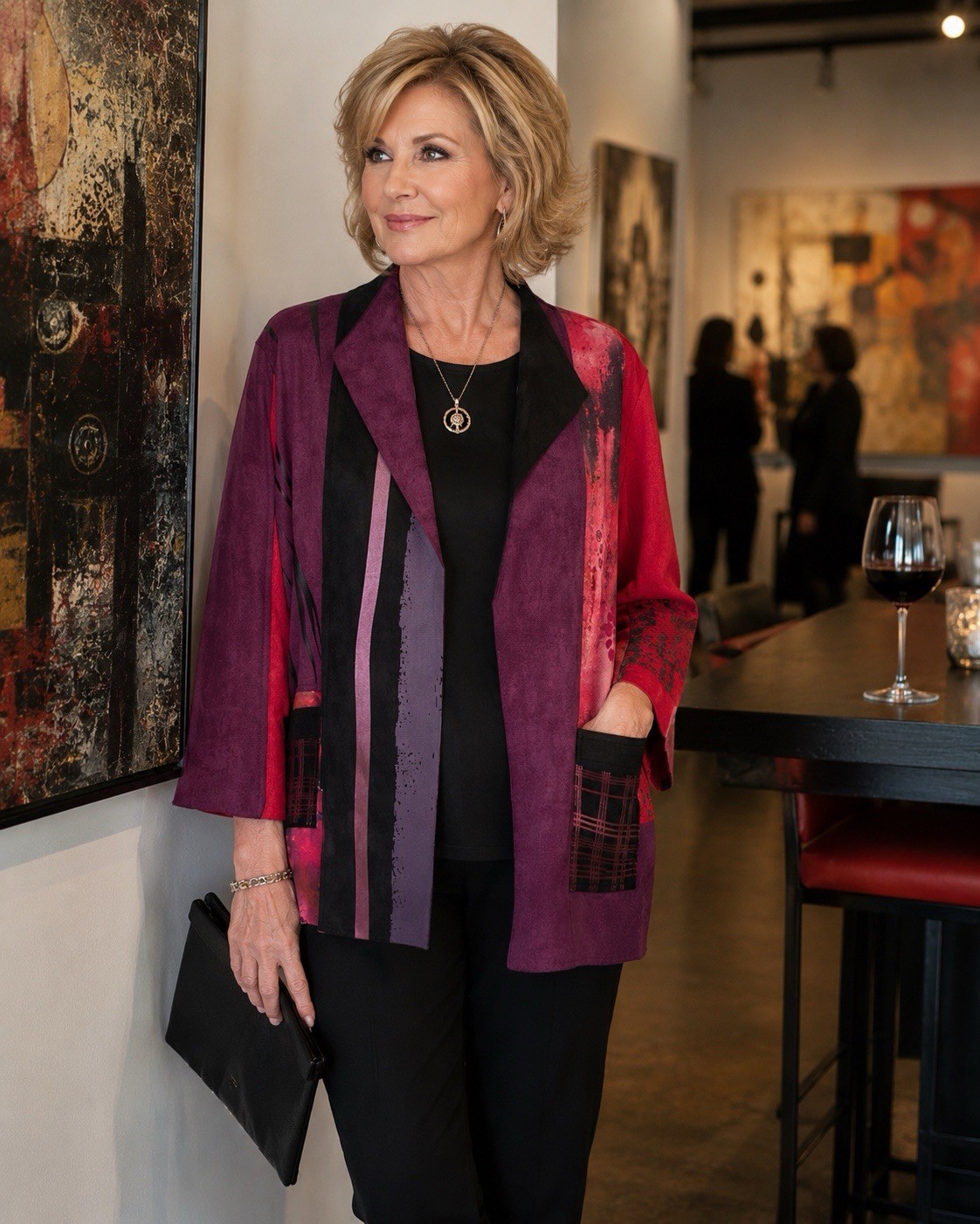 Ali Miles NWT Faux Suede Jacket Large Abstract Open Front Pockets $89