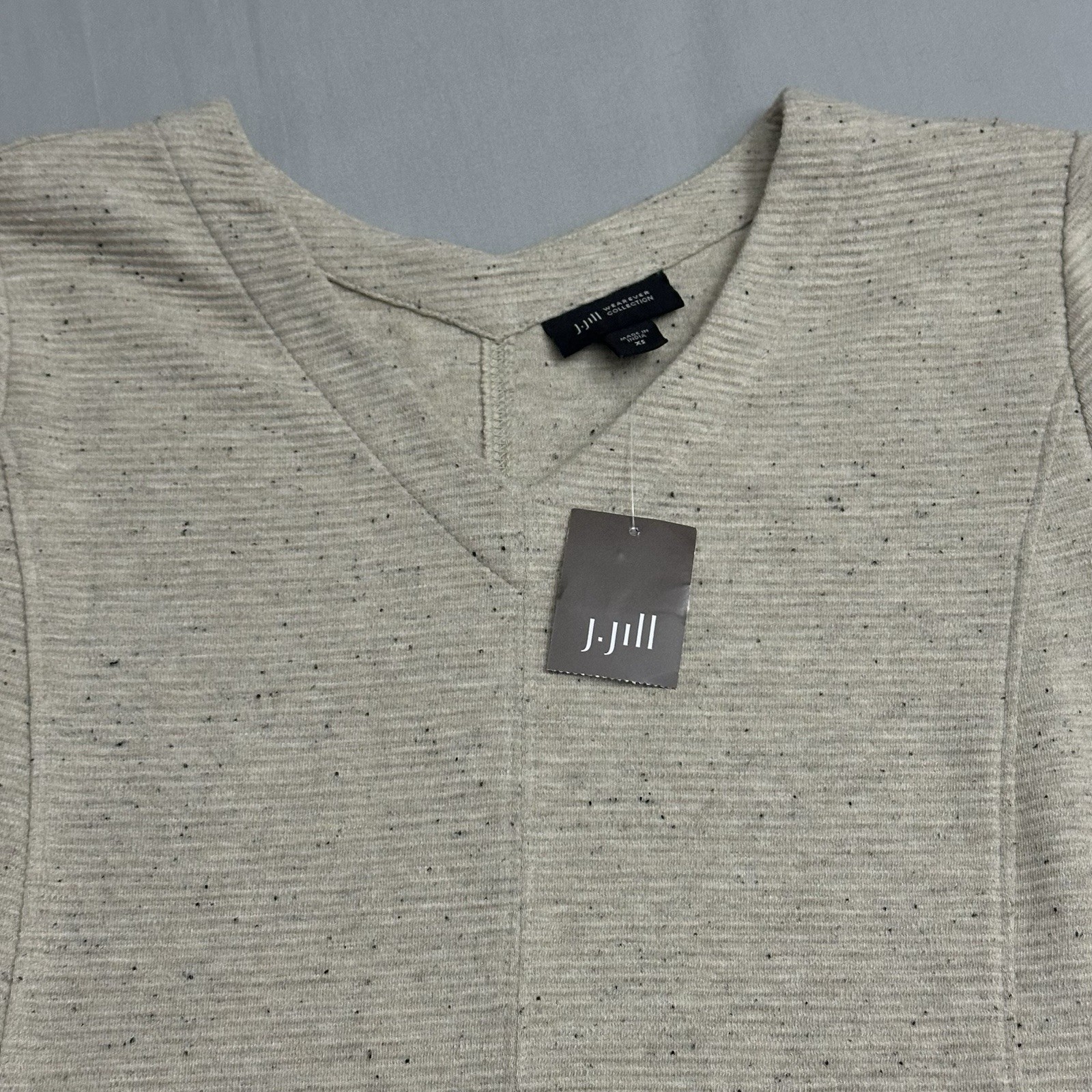 J Jill Top Womens XS Beige Speckled VNeck Pullover Poly Cotton Knit Sweater Tan