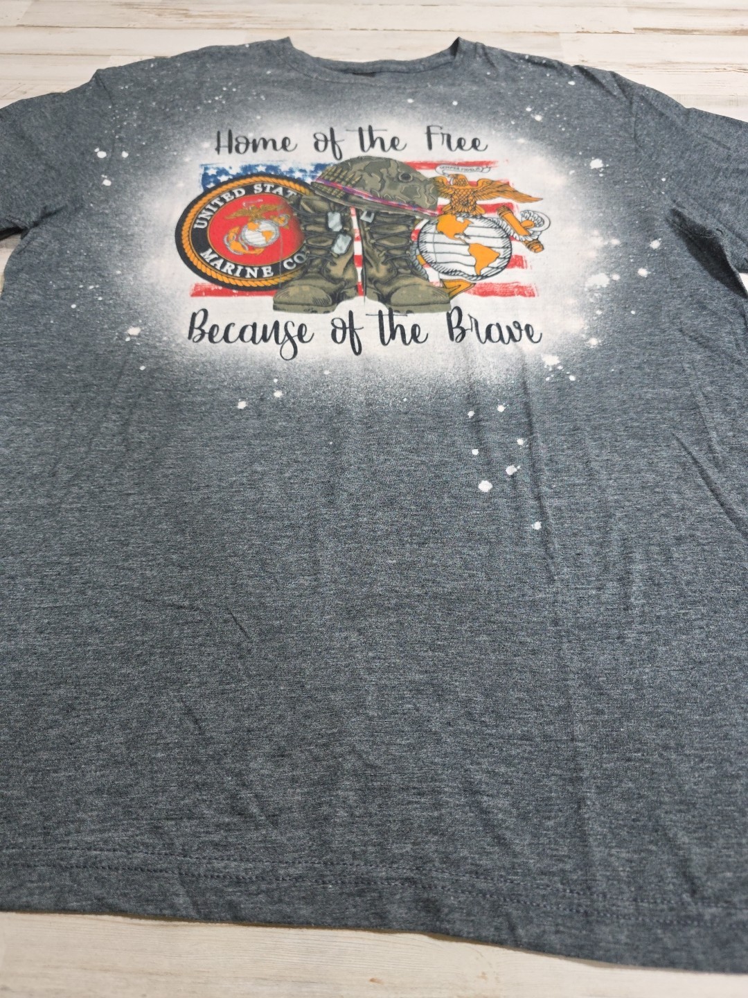 Sz Large “Home of the free because of the brave” Marines TShirt Distressed