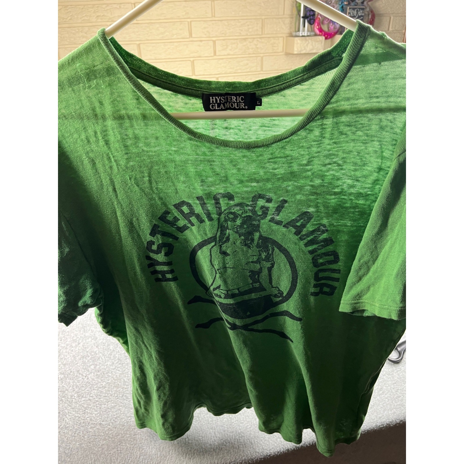 Hysteric Glamour Graphic Tee Shirt Womens Large Green Rockabilly Japan Vintage