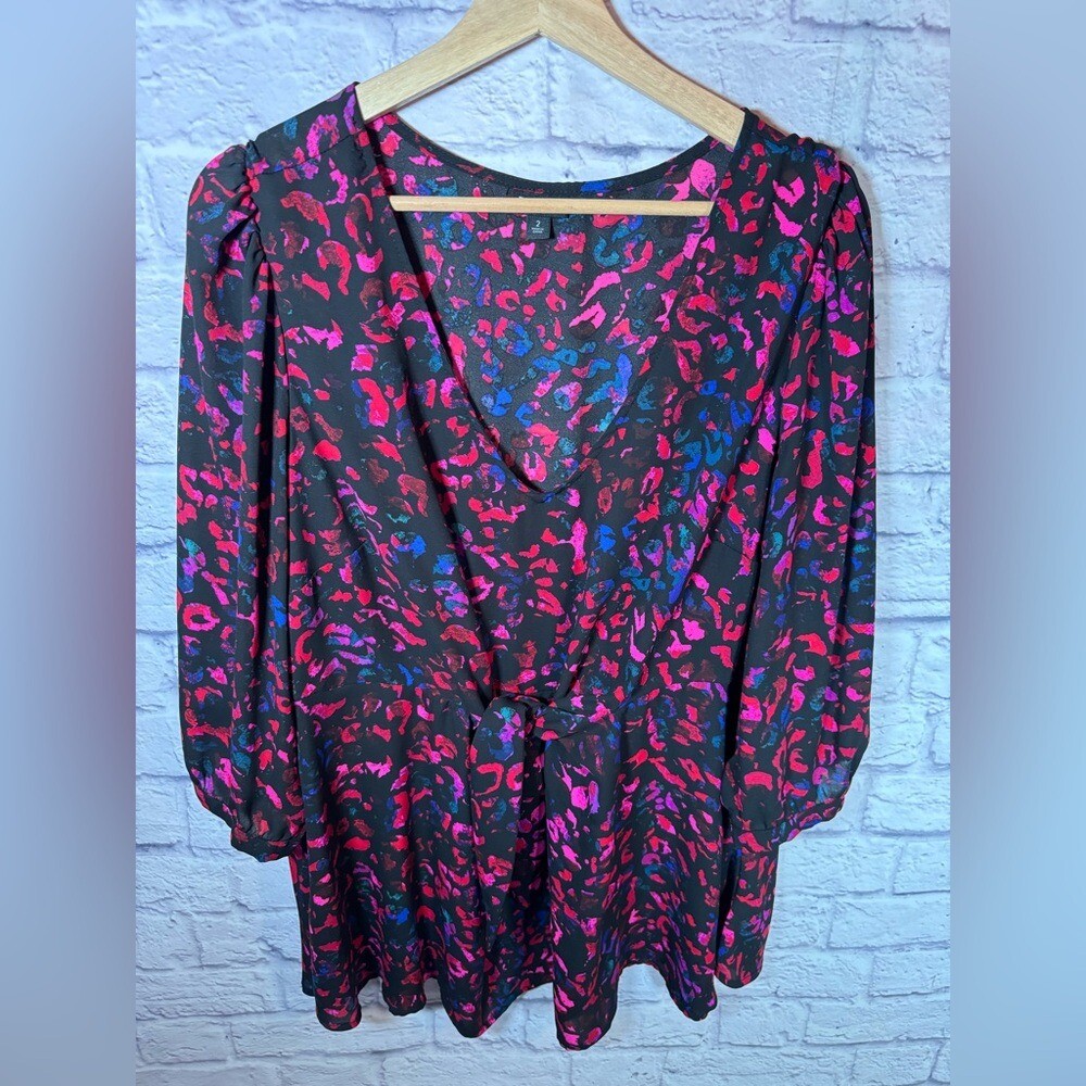 TORRID Georgette Tie-Front Multicolor Blouse Red/Black/Pink Size 2