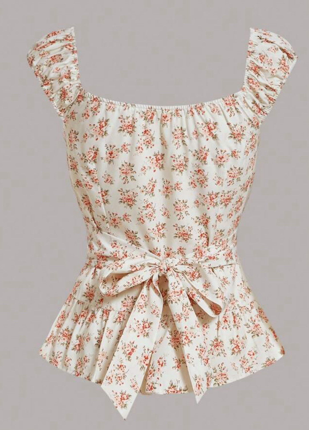 ROMWE Kawaii Ditsy Floral Cream Tie Back Milkmaid Top Blouse Plus Size 3x