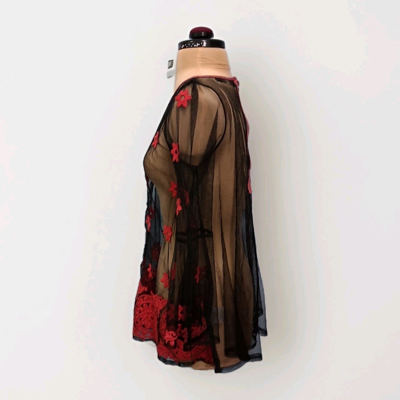 Anthropologie Hazel Sheer Mesh Embroidered Bell Sleeve Gothic Whimsigoth Blouse