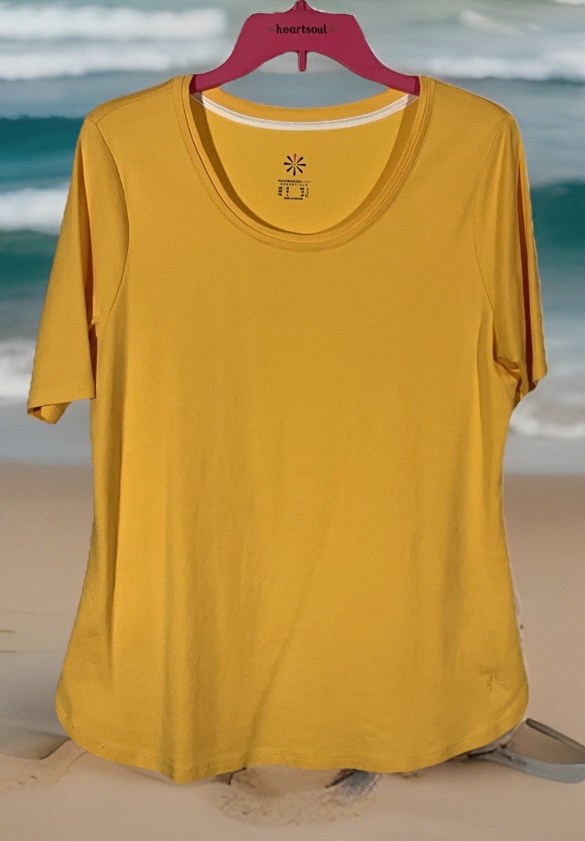 Isaac Mizrahi Live! Yellow Essentials PIMA Cotton Scoop Neck T-Shirt Size M