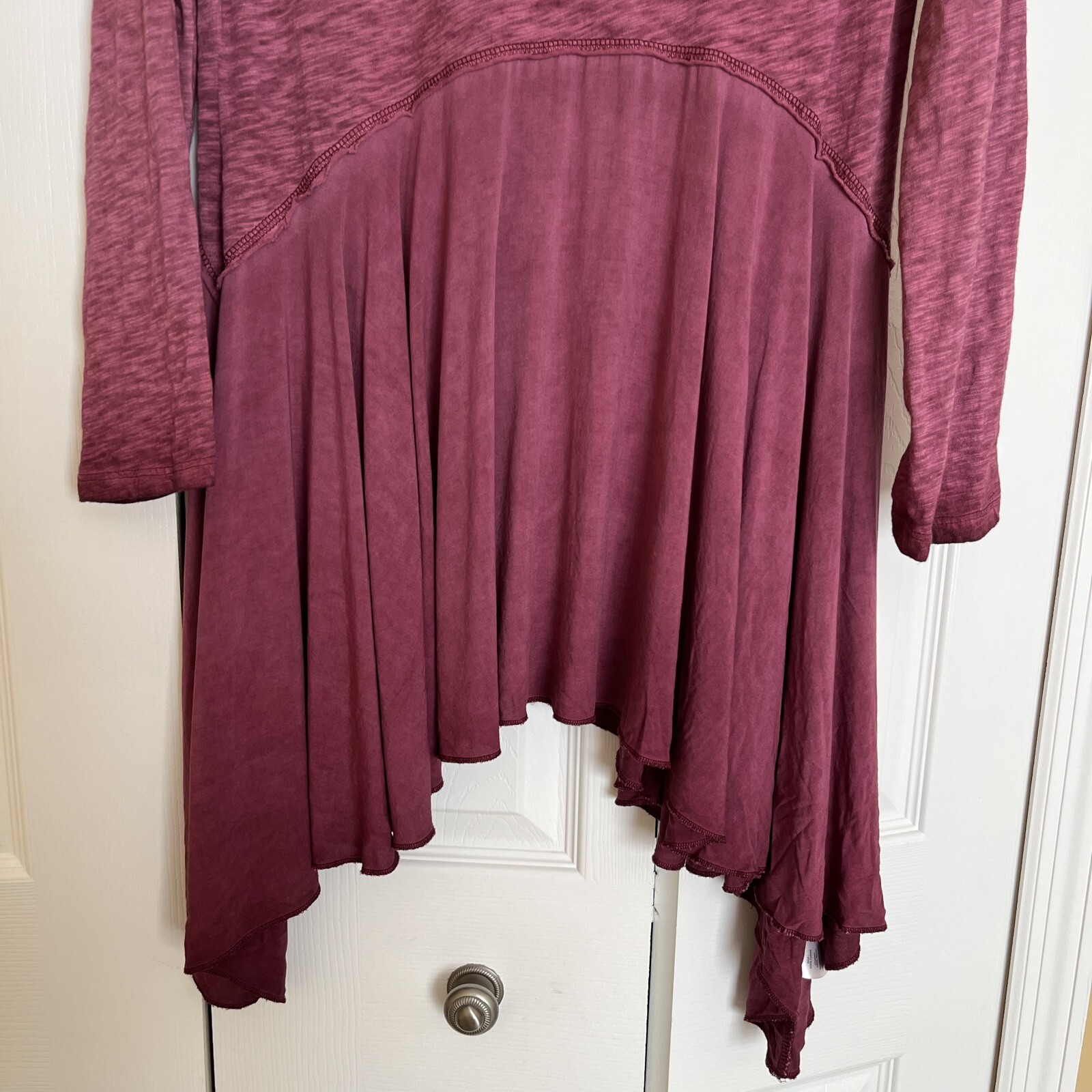 Women~J. Bee~Purple~100%Cotton~Mixed Media Drop Waist Scarf Hem Knit Tunic Top M